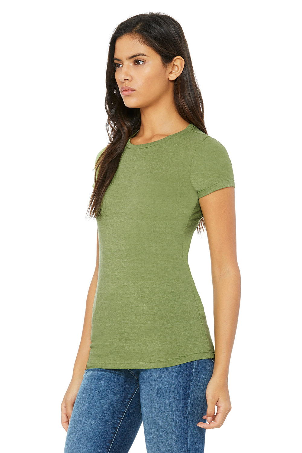 Bella + Canvas BC6004/6004 Womens The Favorite Short Sleeve Crewneck T-Shirt Heather Green Model 3Q