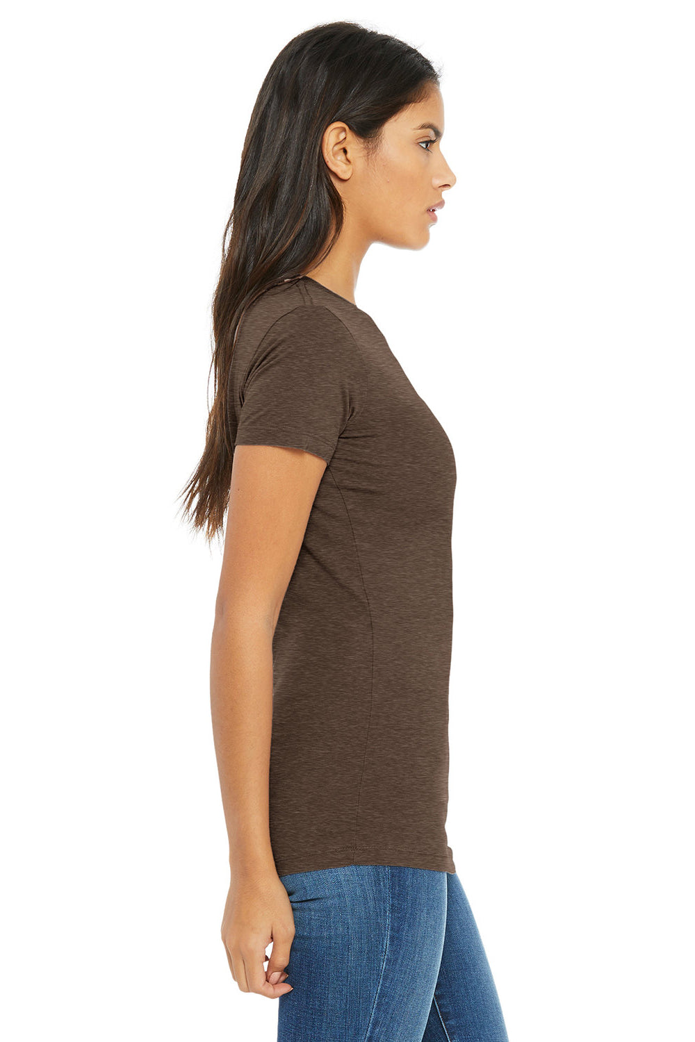 Bella + Canvas BC6004/6004 Womens The Favorite Short Sleeve Crewneck T-Shirt Heather Brown Model Side