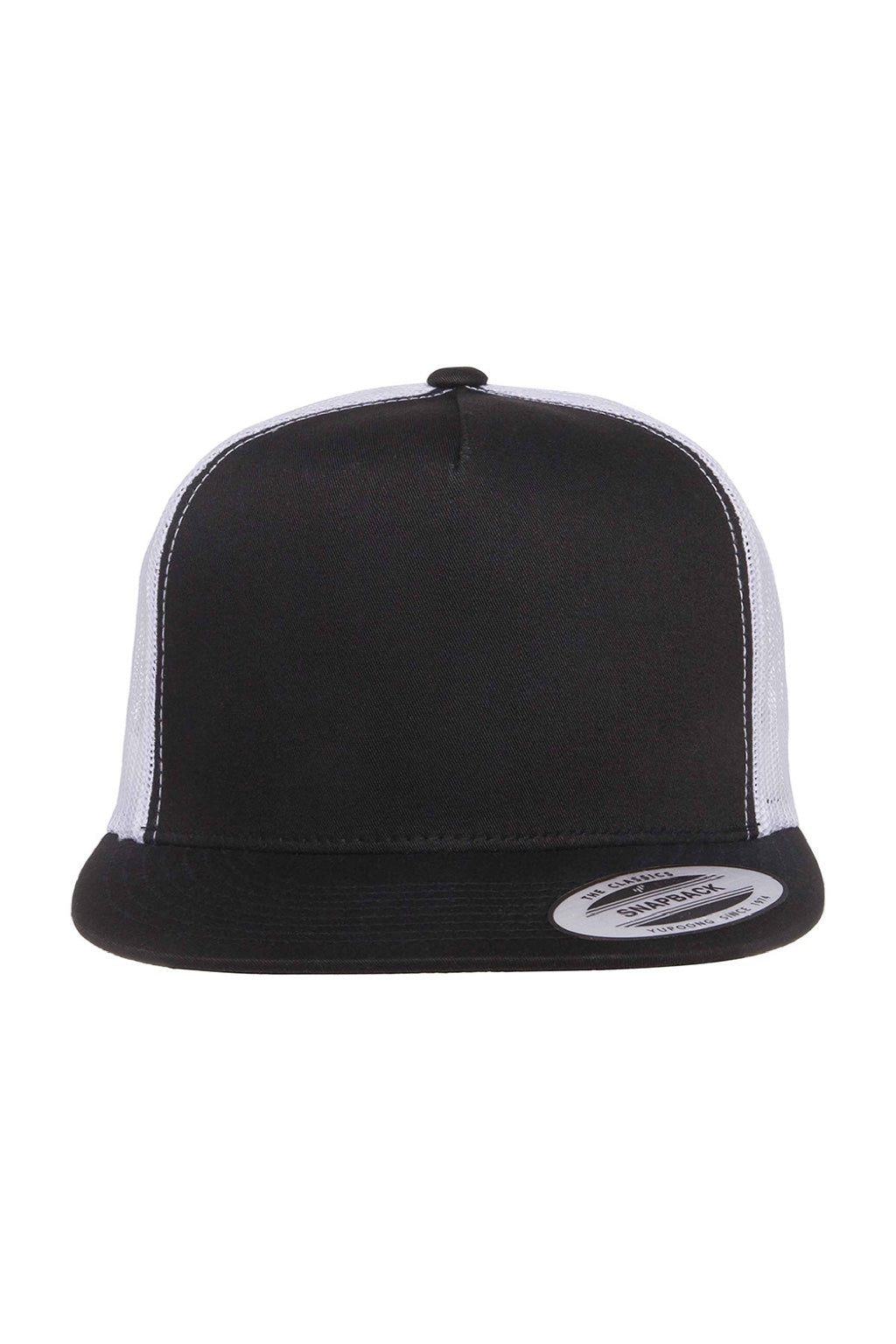 Yupoong Hats 6006/6006MC/6006W Mens Adjustable Trucker Hat Black/White Flat Front