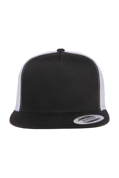 Yupoong Hats 6006/6006MC/6006W Mens Adjustable Trucker Hat Black/White Flat Front