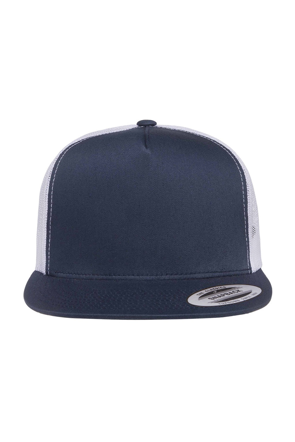 Yupoong Hats 6006/6006MC/6006W Mens Adjustable Trucker Hat Navy Blue/White Flat Front