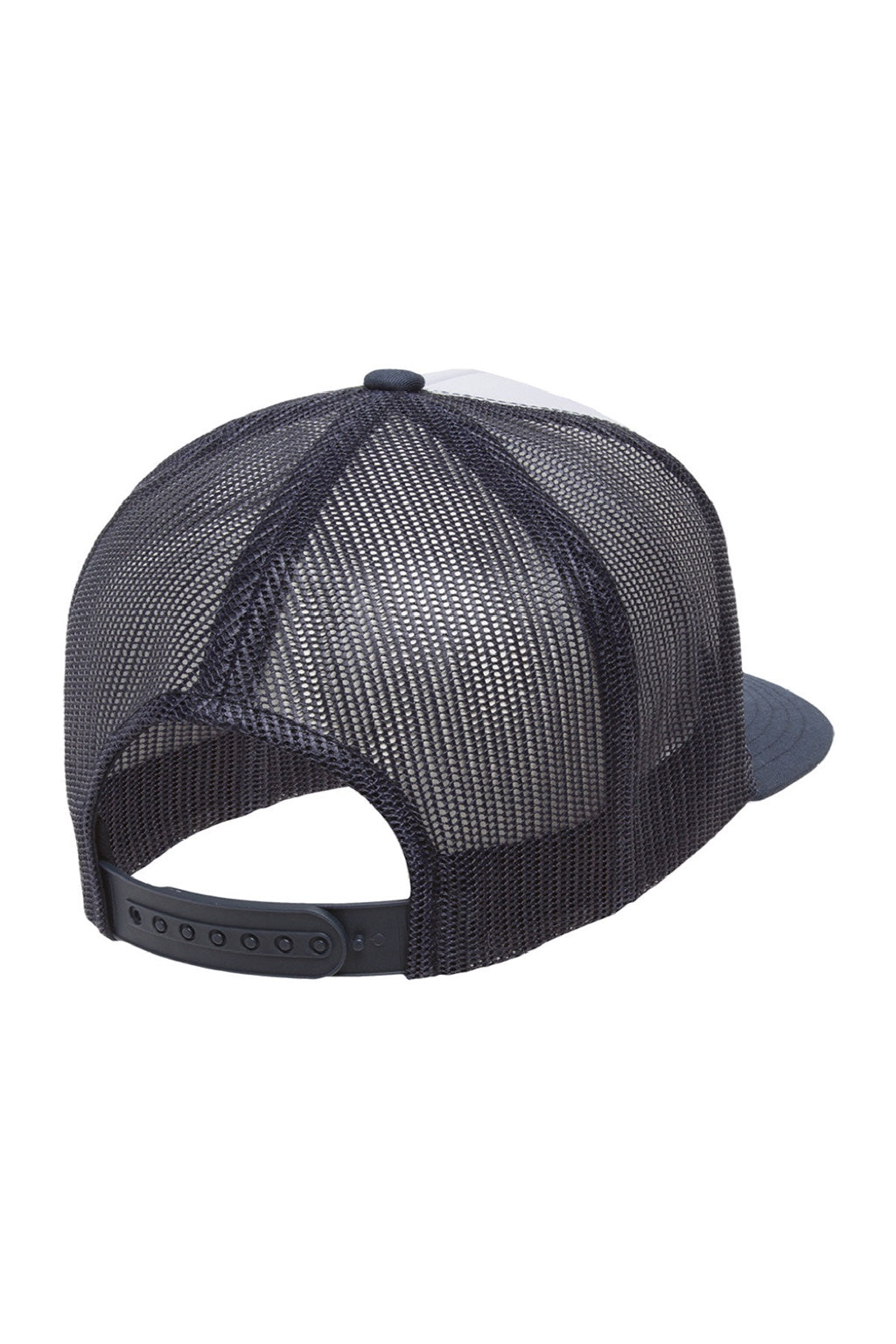 Yupoong Hats 6006/6006MC/6006W Mens Adjustable Trucker Hat White/Navy Blue Flat Back