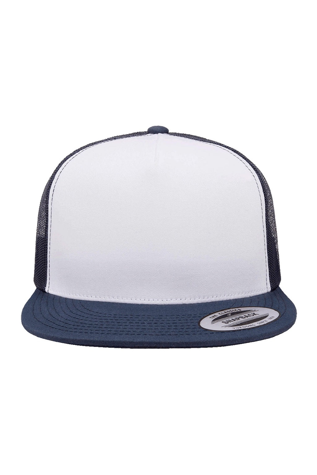 Yupoong Hats 6006/6006MC/6006W Mens Adjustable Trucker Hat White/Navy Blue Flat Front