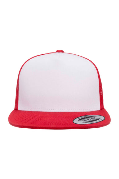 Yupoong Hats 6006/6006MC/6006W Mens Adjustable Trucker Hat White/Red Flat Front