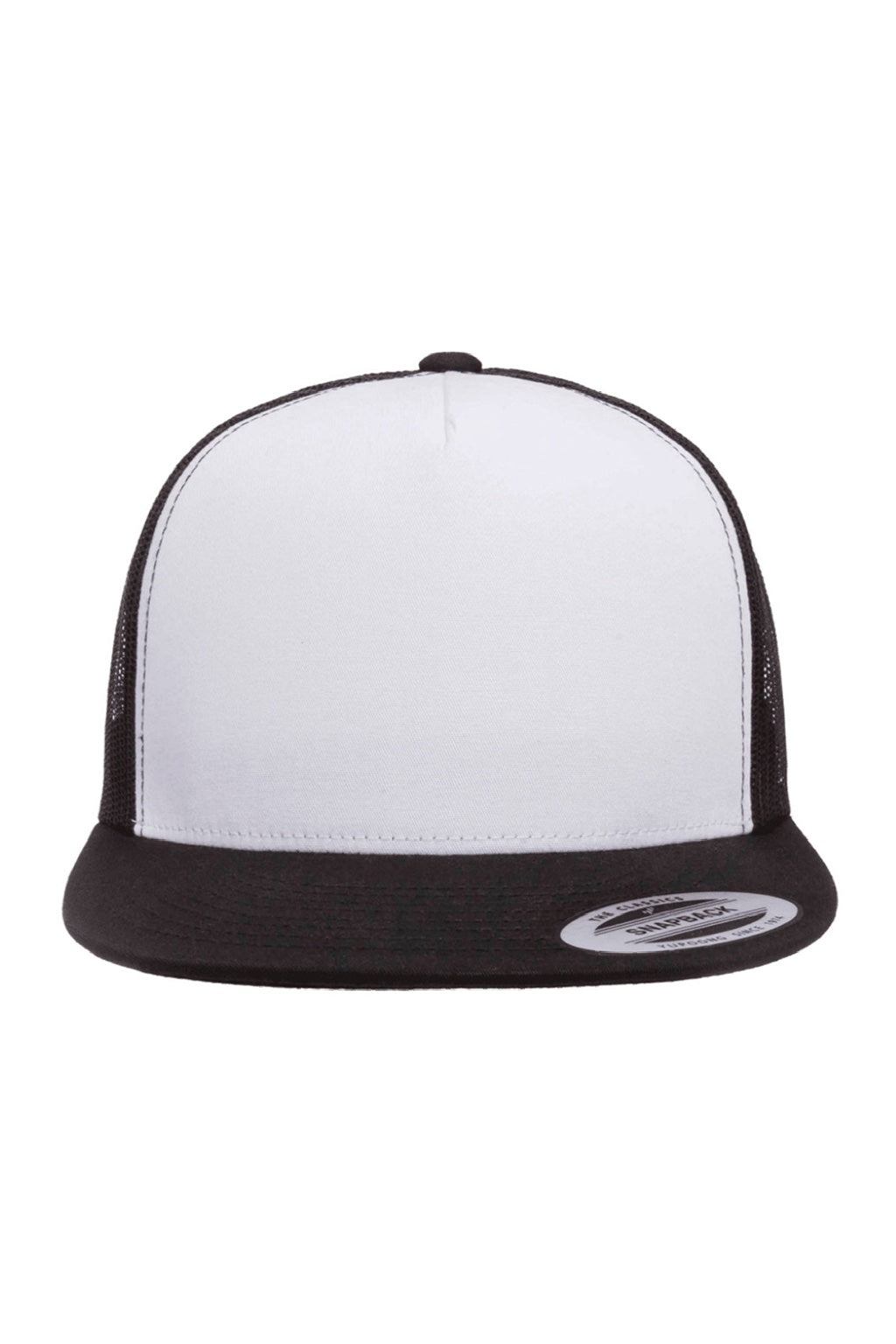 Yupoong Hats 6006/6006MC/6006W Mens Adjustable Trucker Hat White/Black Flat Front
