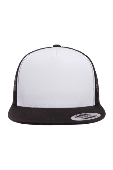 Yupoong Hats 6006/6006MC/6006W Mens Adjustable Trucker Hat White/Black Flat Front