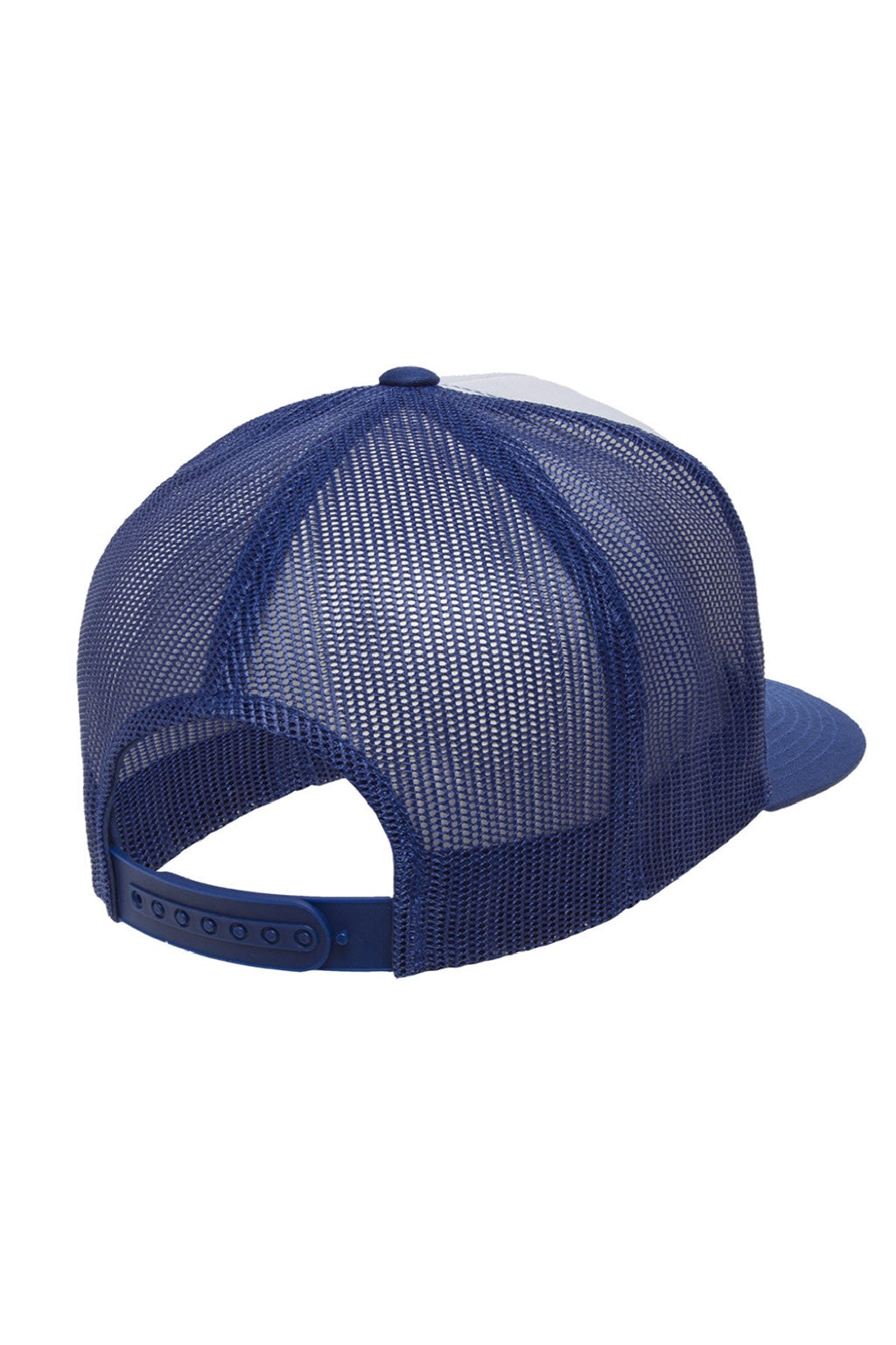 Yupoong Hats 6006/6006MC/6006W Mens Adjustable Trucker Hat White/Royal Blue Flat Back