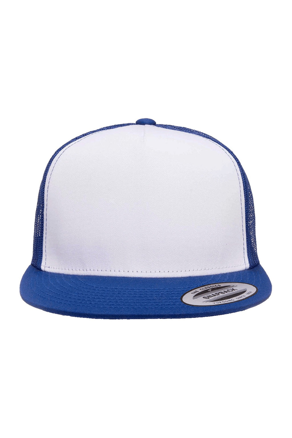 Yupoong Hats 6006/6006MC/6006W Mens Adjustable Trucker Hat White/Royal Blue Flat Front
