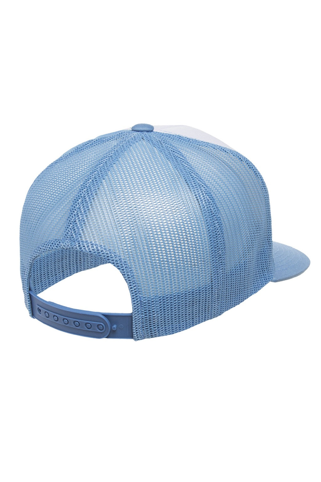 Yupoong Hats 6006/6006MC/6006W Mens Adjustable Trucker Hat White/Columbia Blue Flat Back