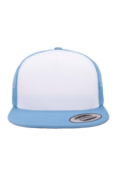 Yupoong Hats 6006/6006MC/6006W Mens Adjustable Trucker Hat White/Columbia Blue Flat Front