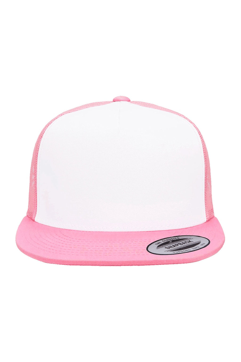 Yupoong Hats 6006/6006MC/6006W Mens Adjustable Trucker Hat White/Pink Flat Front