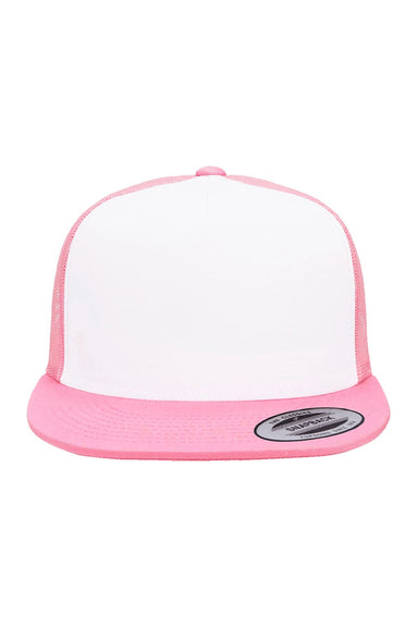 Yupoong Hats 6006/6006MC/6006W Mens Adjustable Trucker Hat White/Pink Flat Front