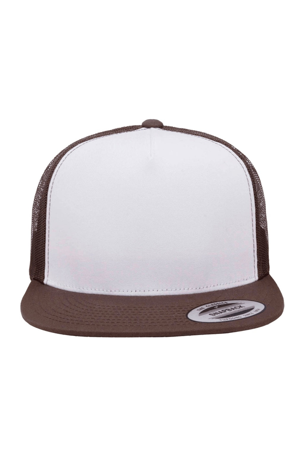 Yupoong Hats 6006/6006MC/6006W Mens Adjustable Trucker Hat White/Brown Flat Front