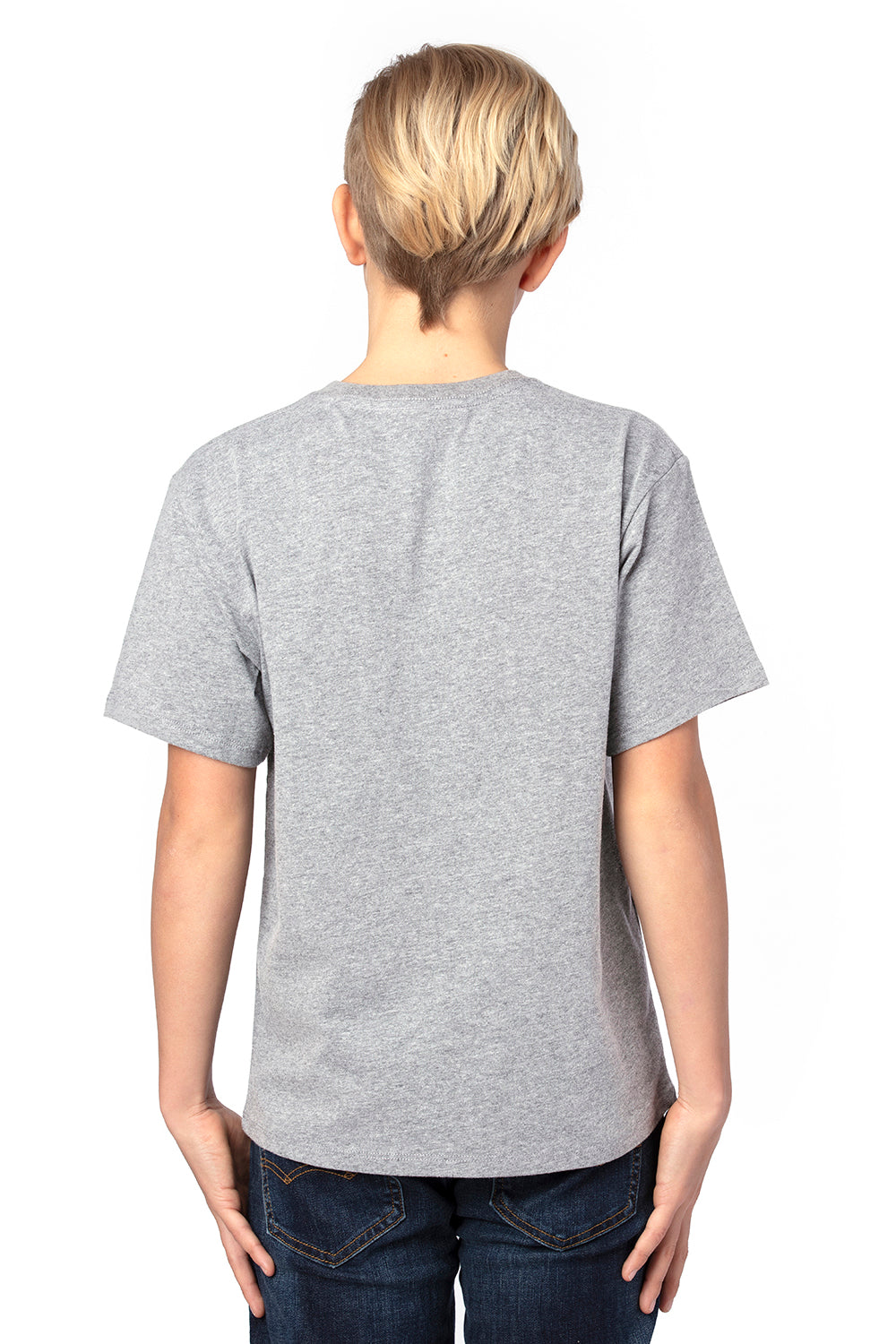 Threadfast Apparel 600A Youth Ultimate Short Sleeve Crewneck T-Shirt Heather Grey Model Back