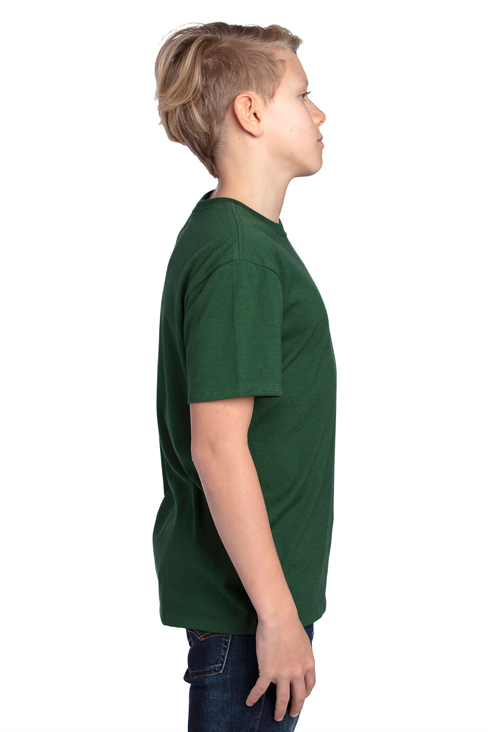 Threadfast Apparel 600A Youth Ultimate Short Sleeve Crewneck T-Shirt Forest Green Model Side