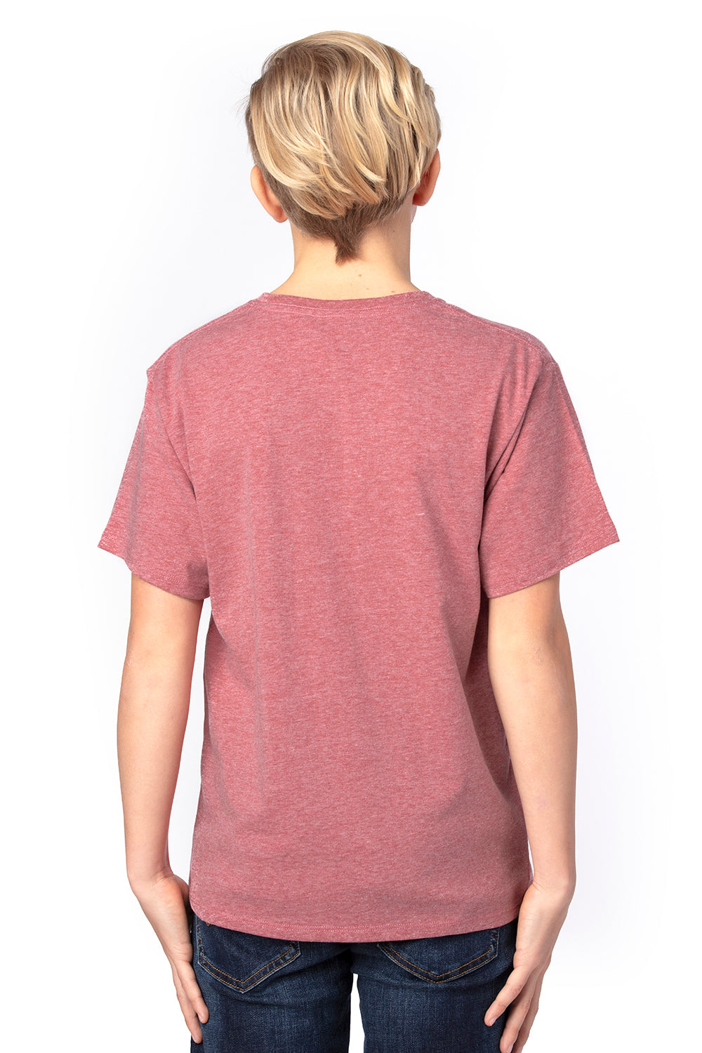 Threadfast Apparel 600A Youth Ultimate Short Sleeve Crewneck T-Shirt Heather Maroon Model Back