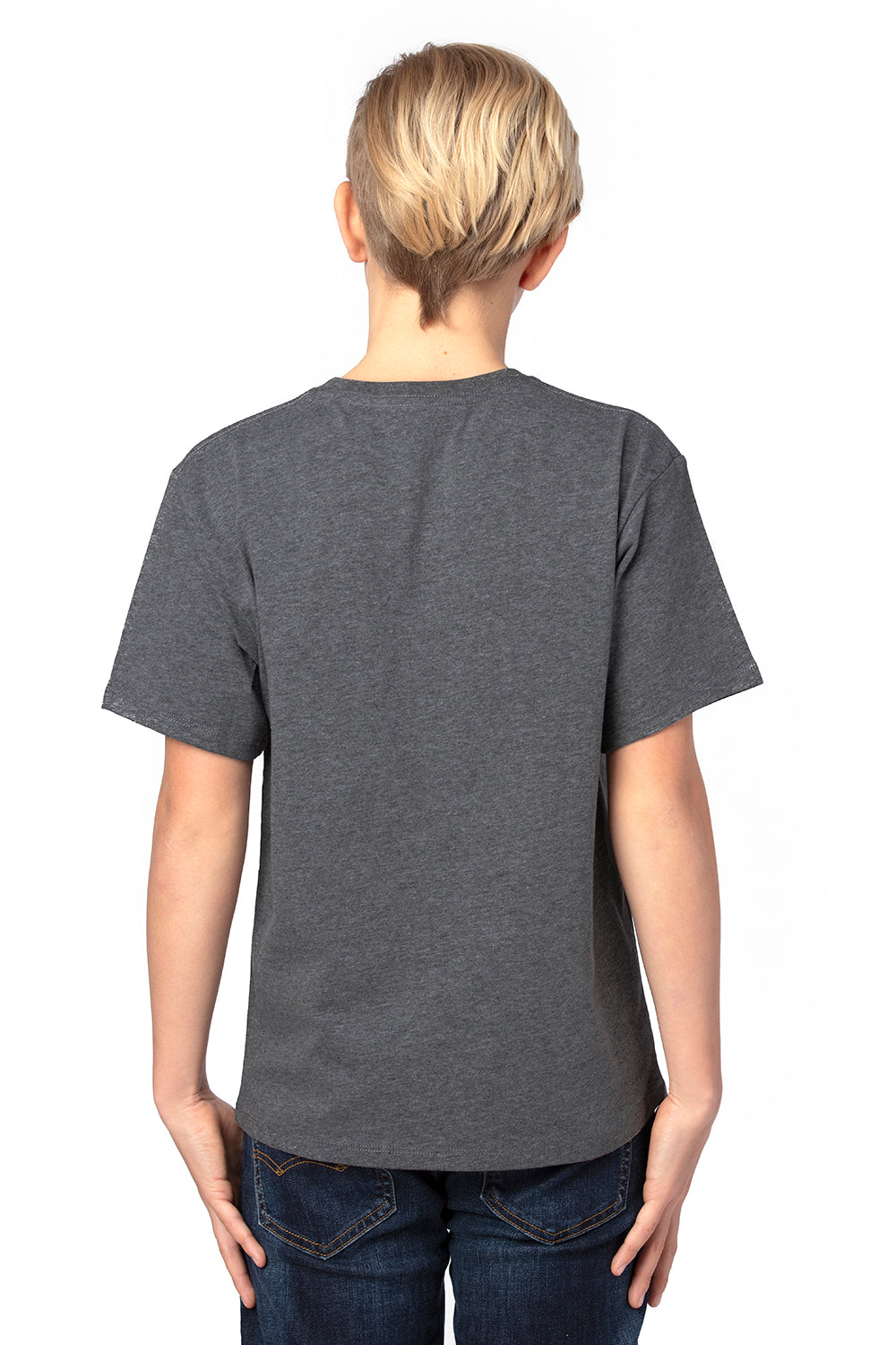 Threadfast Apparel 600A Youth Ultimate Short Sleeve Crewneck T-Shirt Heather Charcoal Grey Model Back