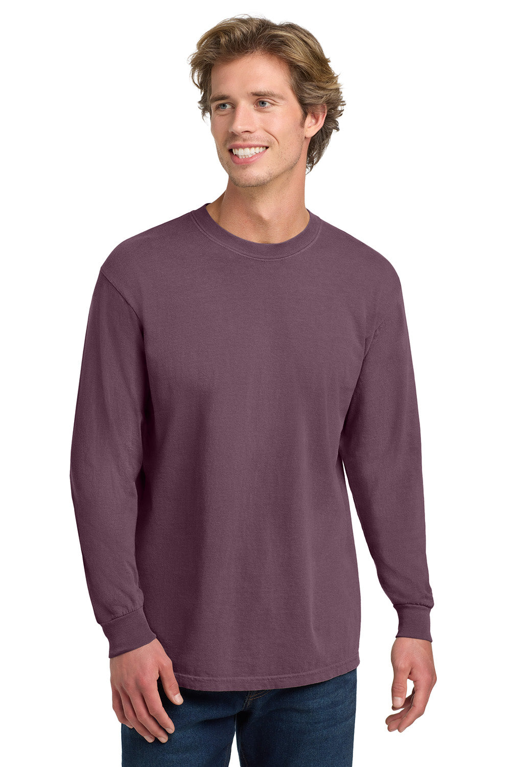 Comfort Colors 6014/C6014 Mens Long Sleeve Crewneck T-Shirt Berry Model Front