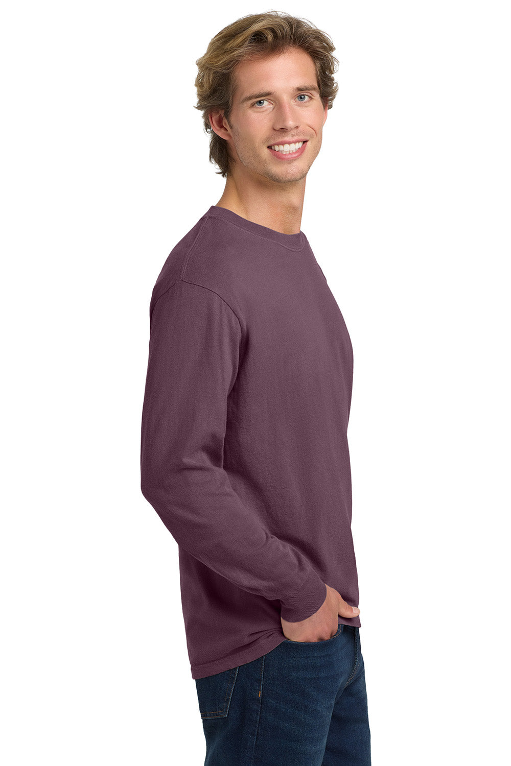 Comfort Colors 6014/C6014 Mens Long Sleeve Crewneck T-Shirt Berry Model Side