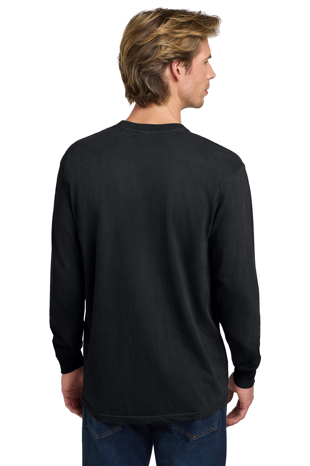 Comfort Colors 6014/C6014 Mens Long Sleeve Crewneck T-Shirt Black Model Back
