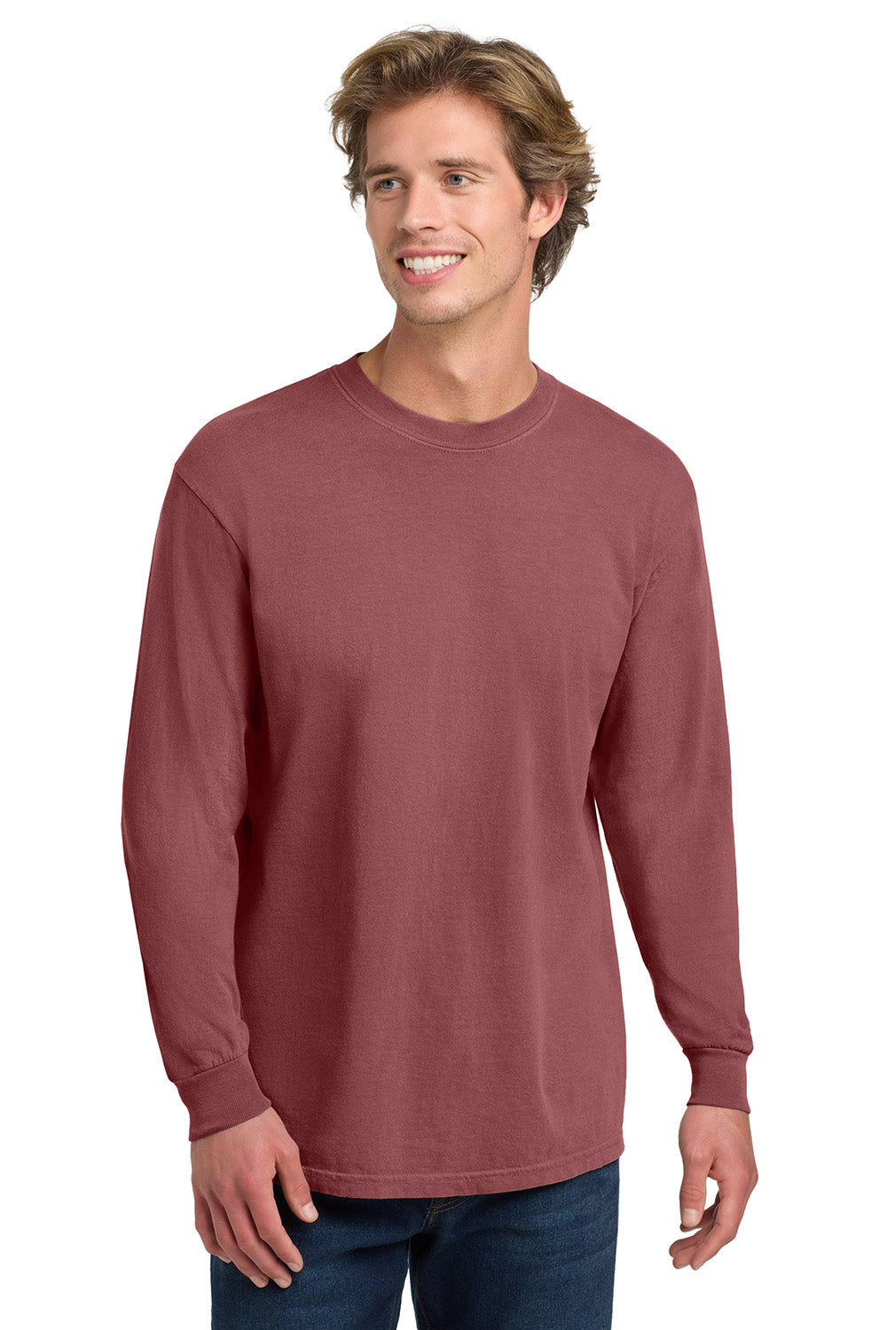Comfort Colors 6014 Mens Brick Red Long Sleeve Crewneck T-Shirt