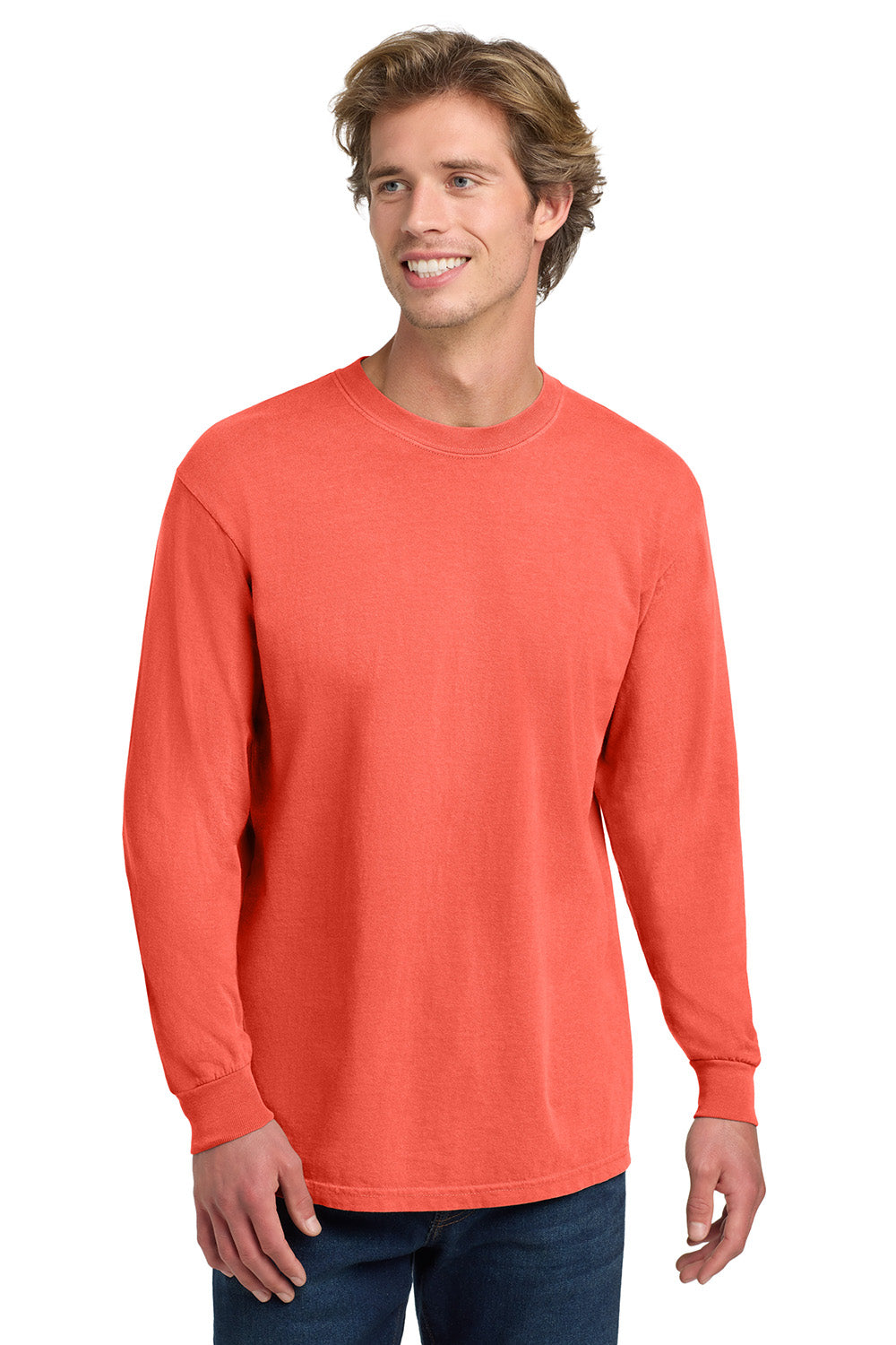 Comfort Colors 6014 Mens Bright Salmon Orange Long Sleeve Crewneck