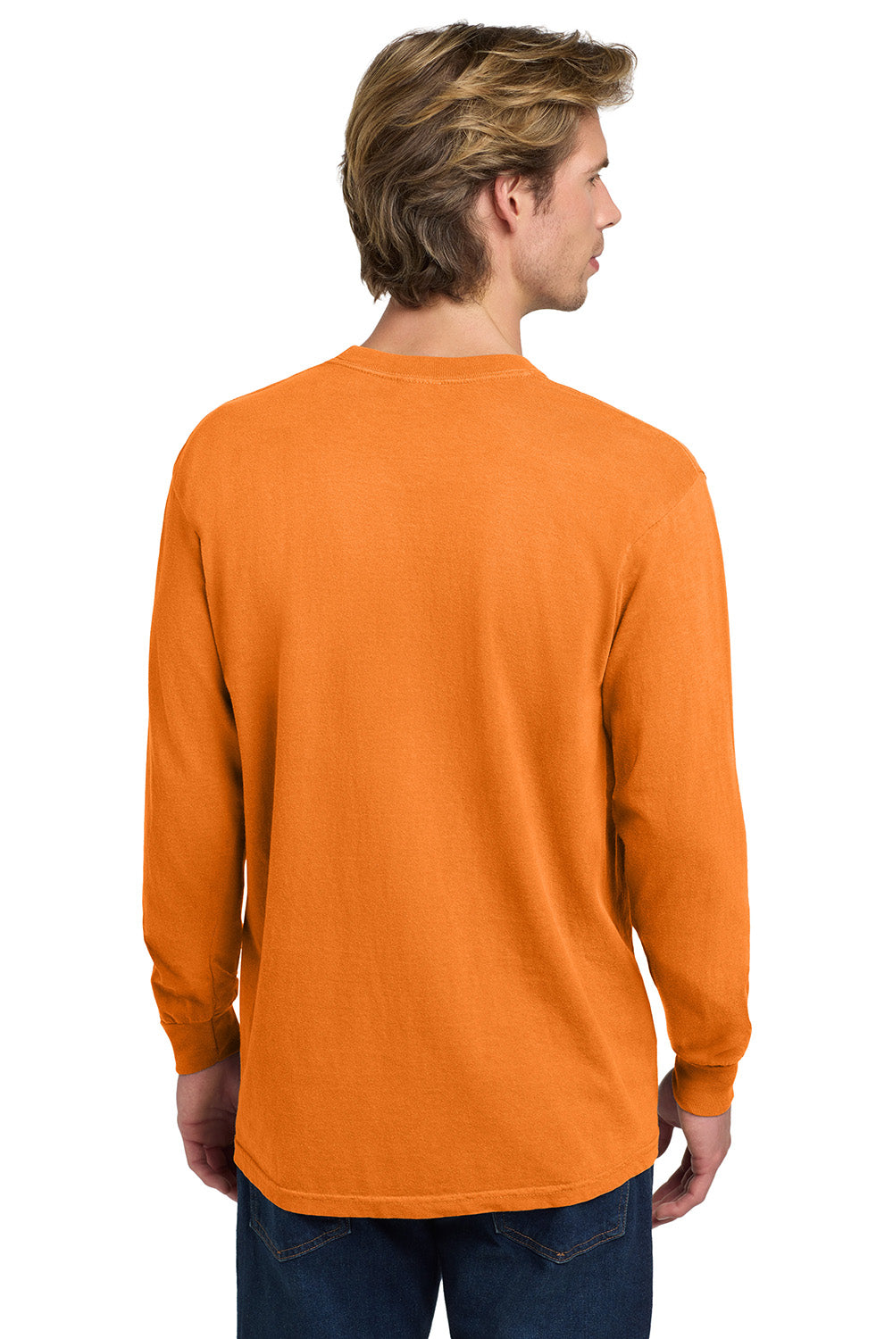 Comfort Colors 6014/C6014 Mens Long Sleeve Crewneck T-Shirt Burnt Orange Model Back