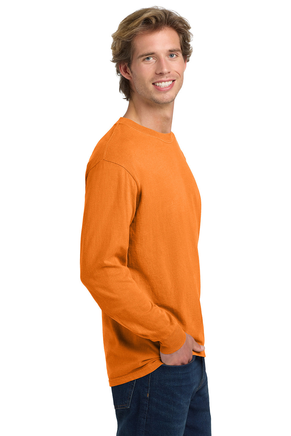 Comfort Colors 6014/C6014 Mens Long Sleeve Crewneck T-Shirt Burnt Orange Model Side