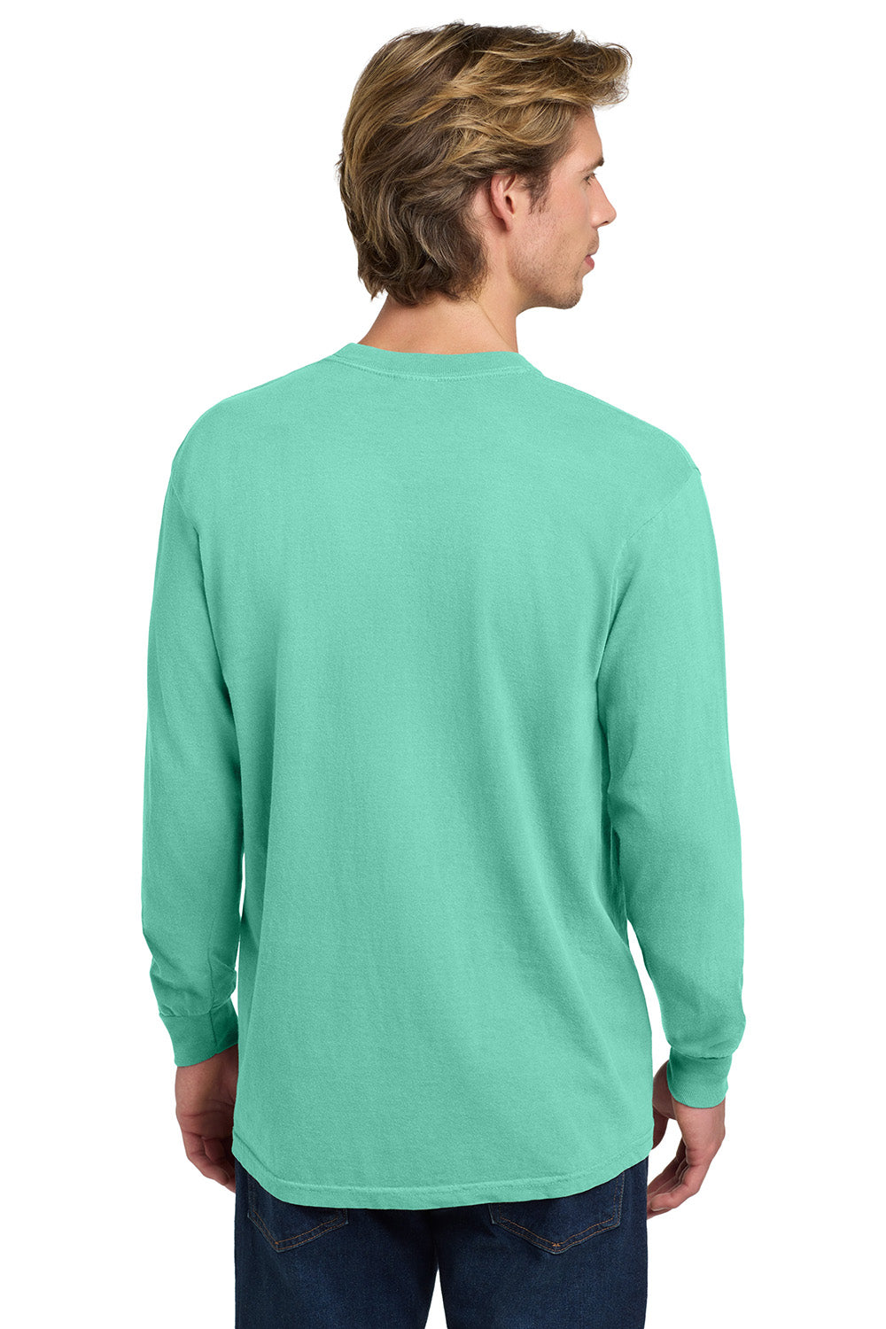 Comfort Colors 6014/C6014 Mens Long Sleeve Crewneck T-Shirt Chalky Mint Green Model Back