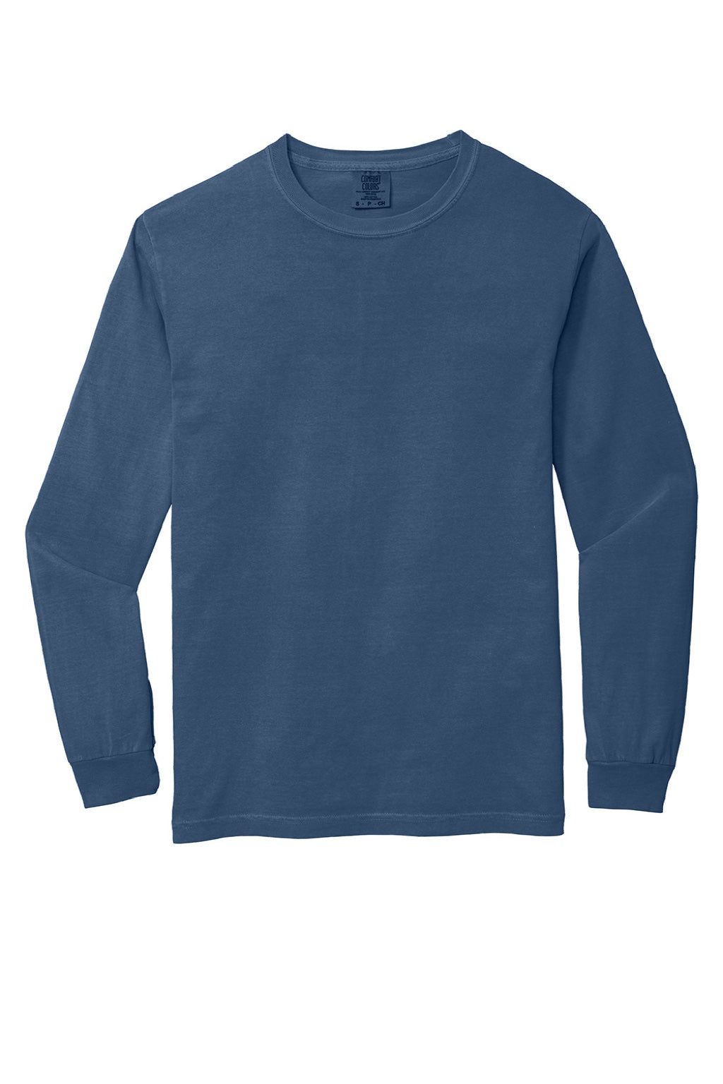 Comfort Colors 6014/C6014 Mens Long Sleeve Crewneck T-Shirt China Blue Flat Front