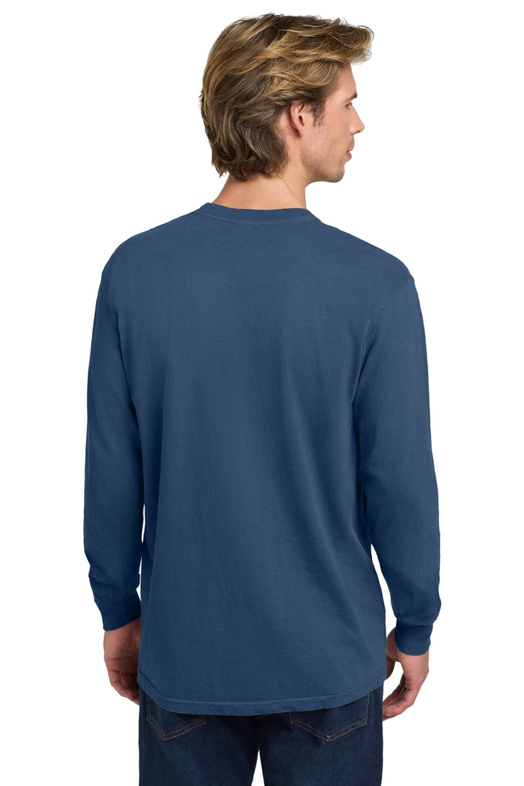 Comfort Colors 6014/C6014 Mens Long Sleeve Crewneck T-Shirt China Blue Model Back