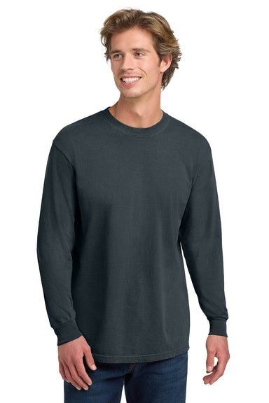 Comfort Colors 6014/C6014 Mens Long Sleeve Crewneck T-Shirt Denim Blue Model Front