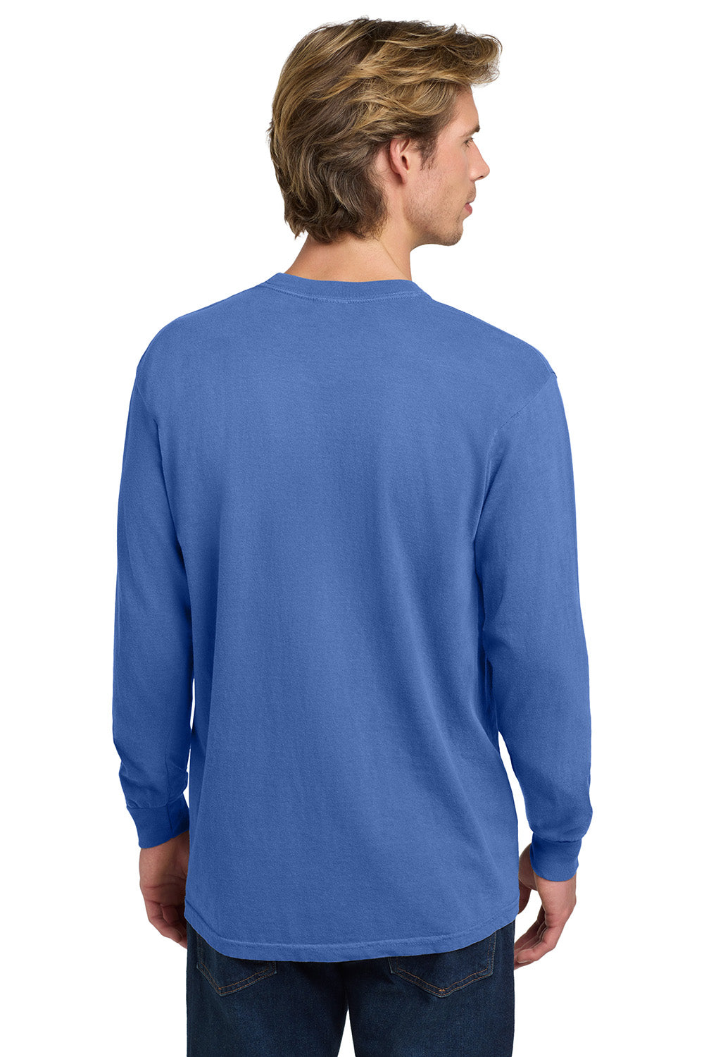 Comfort Colors 6014/C6014 Mens Long Sleeve Crewneck T-Shirt Flo Blue Model Back