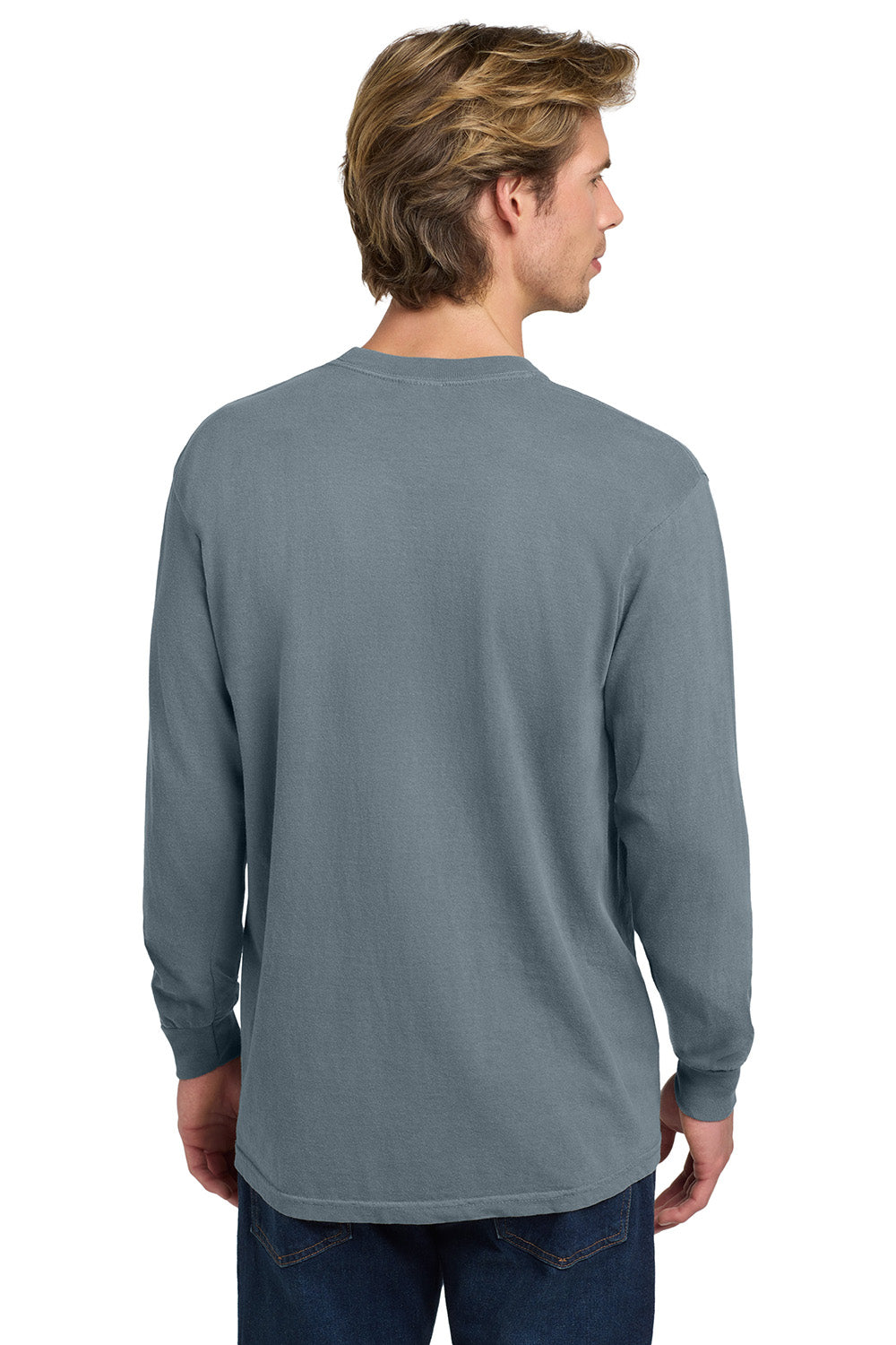 Comfort Colors 6014/C6014 Mens Long Sleeve Crewneck T-Shirt Granite Grey Model Back