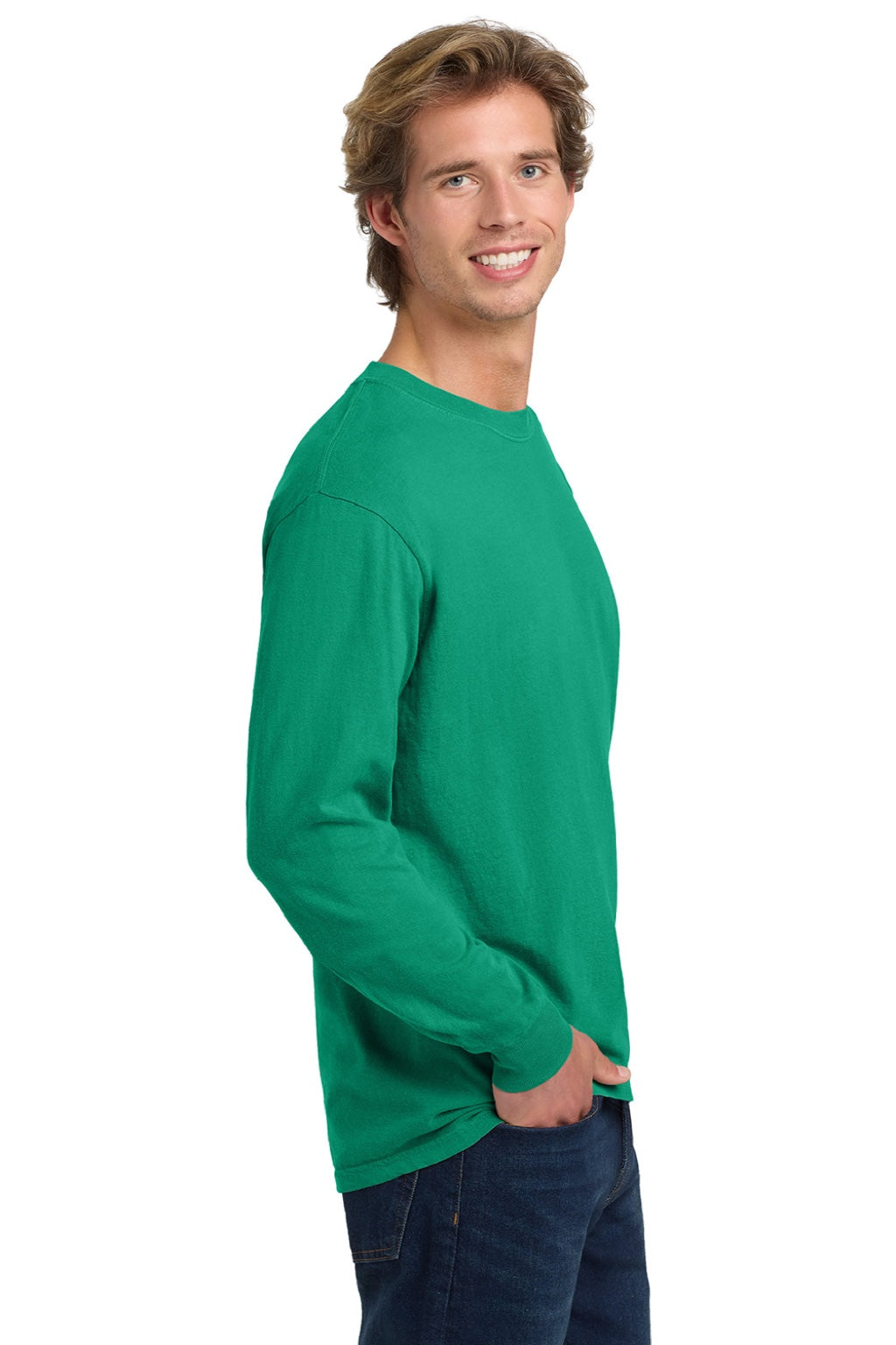 Comfort Colors 6014/C6014 Mens Long Sleeve Crewneck T-Shirt Island Green Model Side