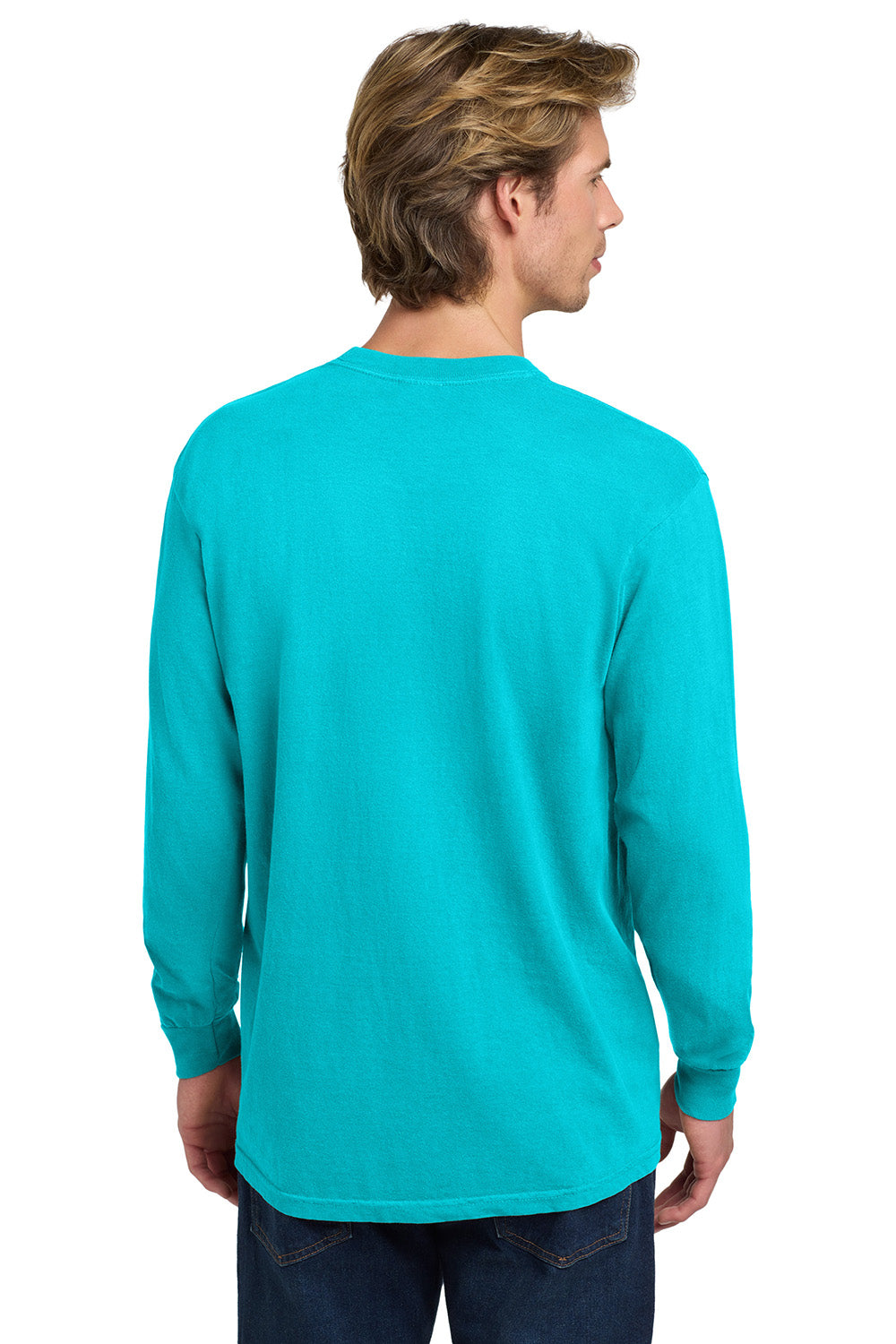 Comfort Colors 6014/C6014 Mens Long Sleeve Crewneck T-Shirt Lagoon Blue Model Back