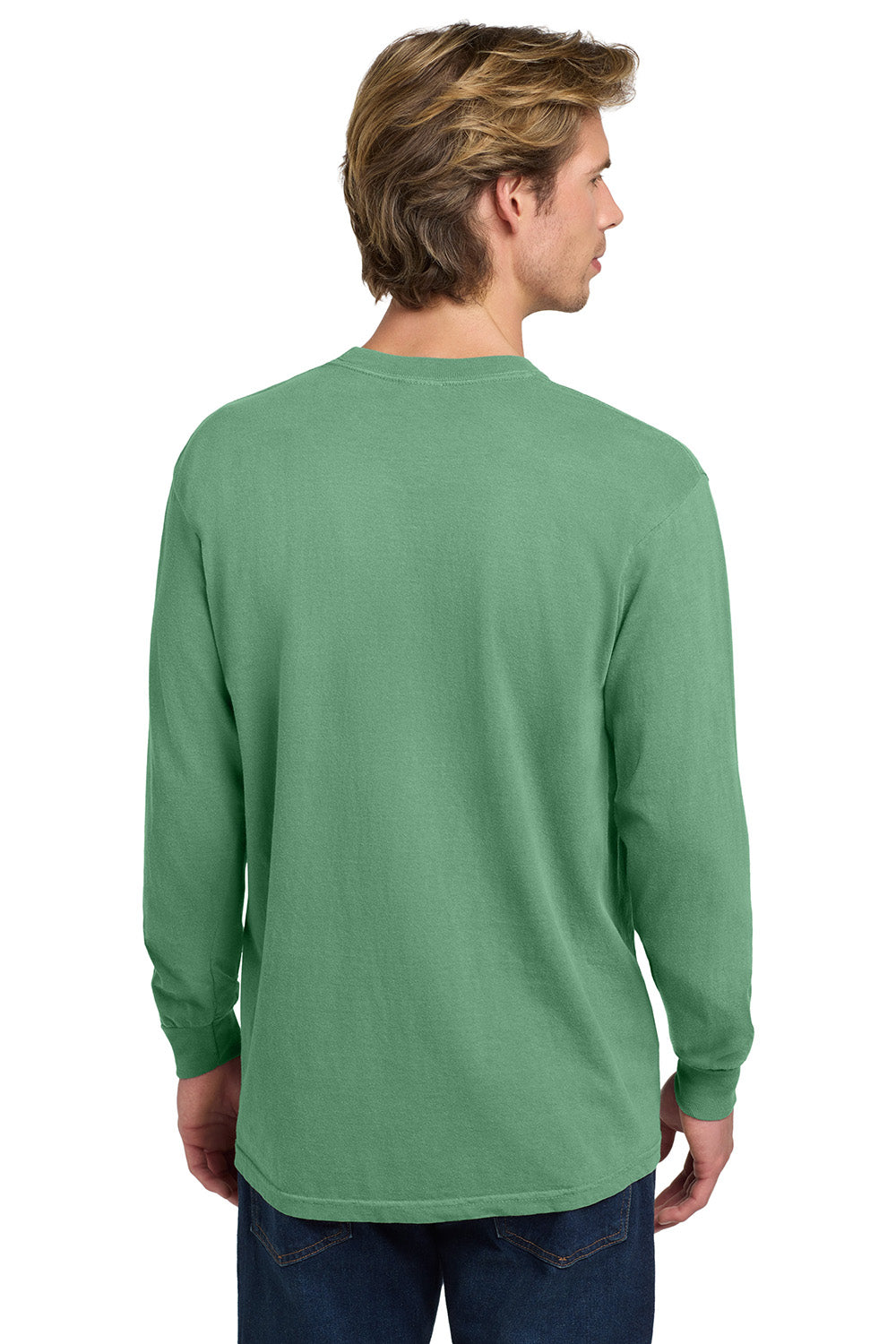 Comfort Colors 6014/C6014 Mens Long Sleeve Crewneck T-Shirt Light Green Model Back