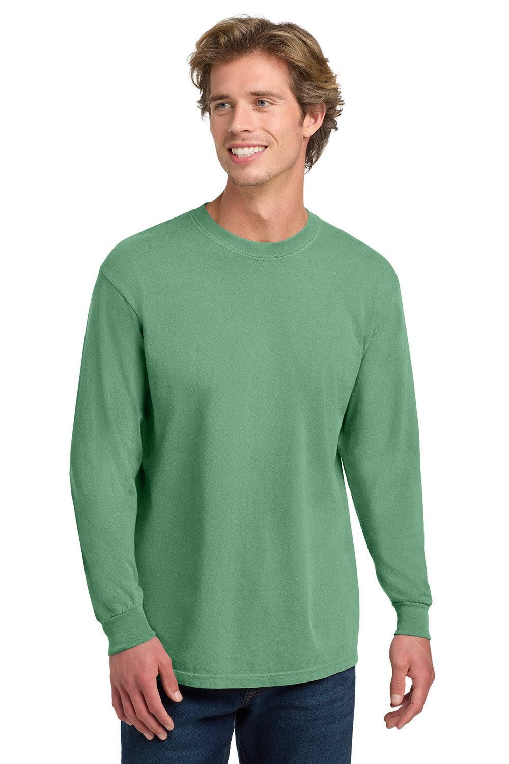 Comfort Colors 6014/C6014 Mens Long Sleeve Crewneck T-Shirt Light Green Model Front
