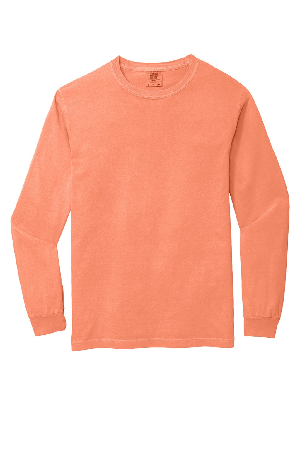 Comfort Colors 6014/C6014 Mens Long Sleeve Crewneck T-Shirt Melon Orange Flat Front