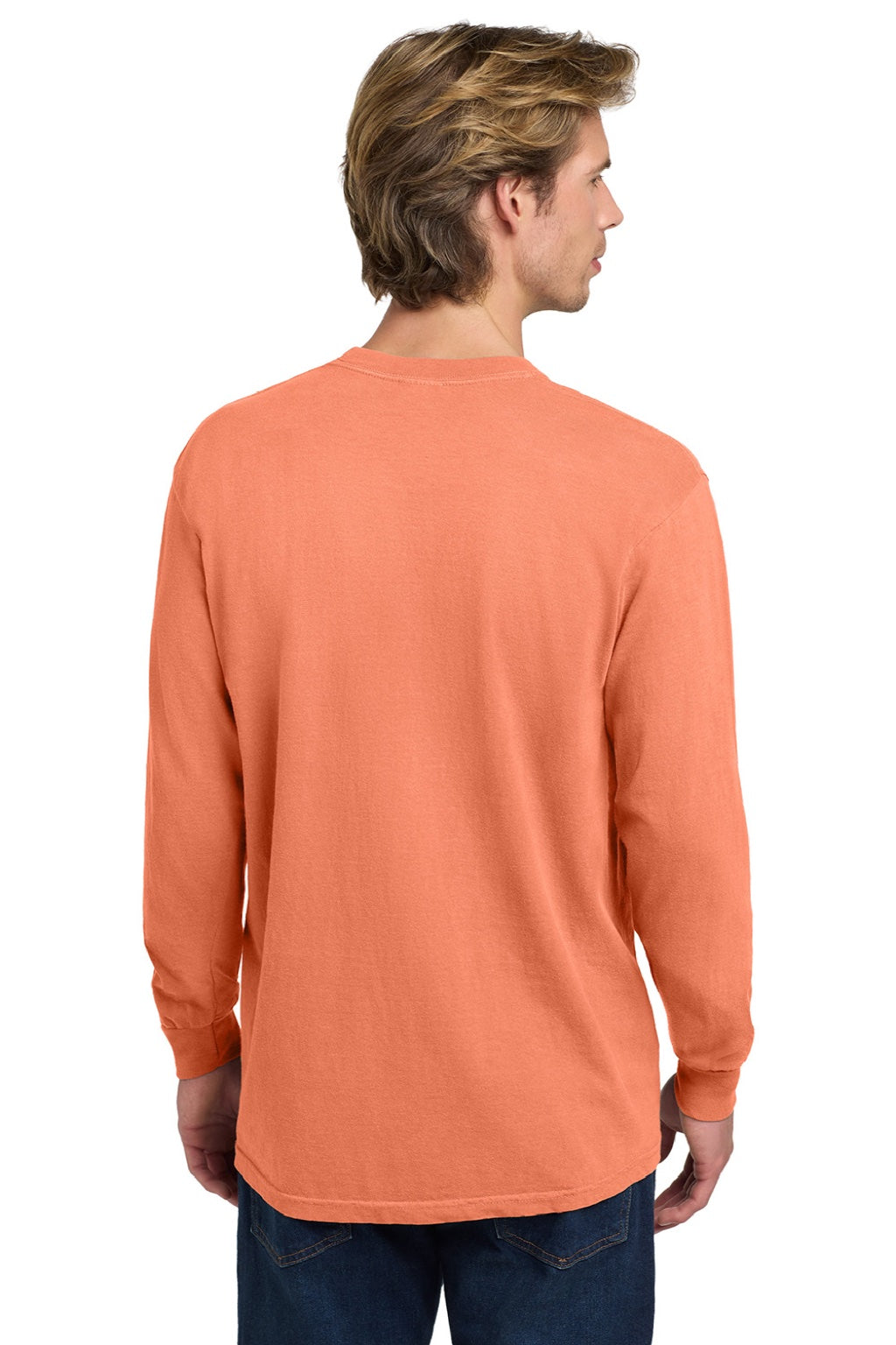 Comfort Colors 6014/C6014 Mens Long Sleeve Crewneck T-Shirt Melon Orange Model Back