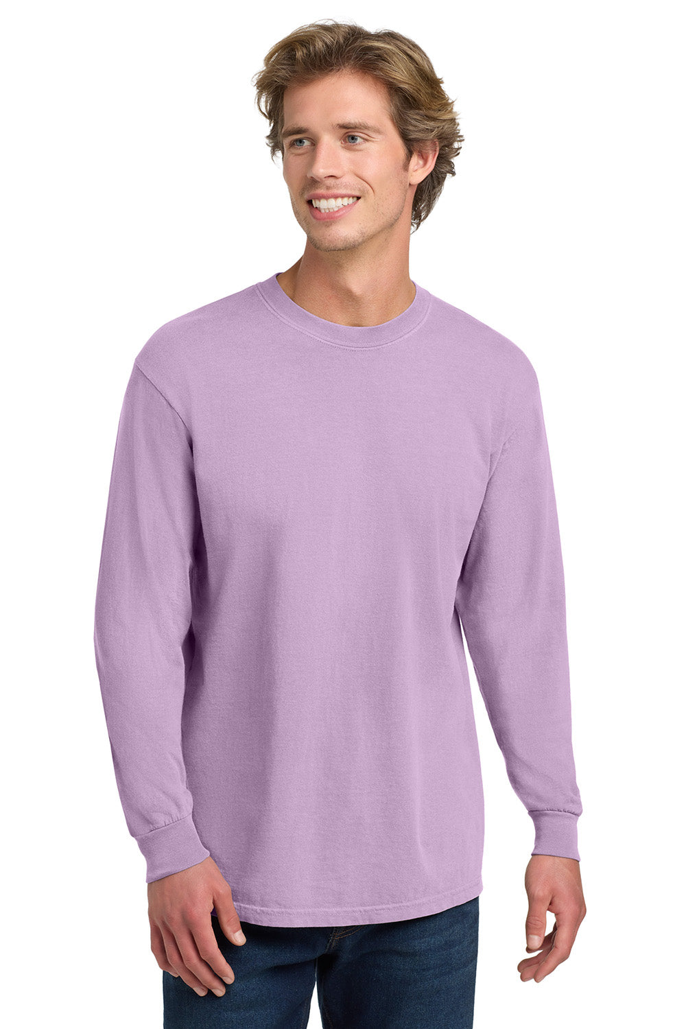 Comfort Colors 6014 Mens Orchid Purple Long Sleeve Crewneck T