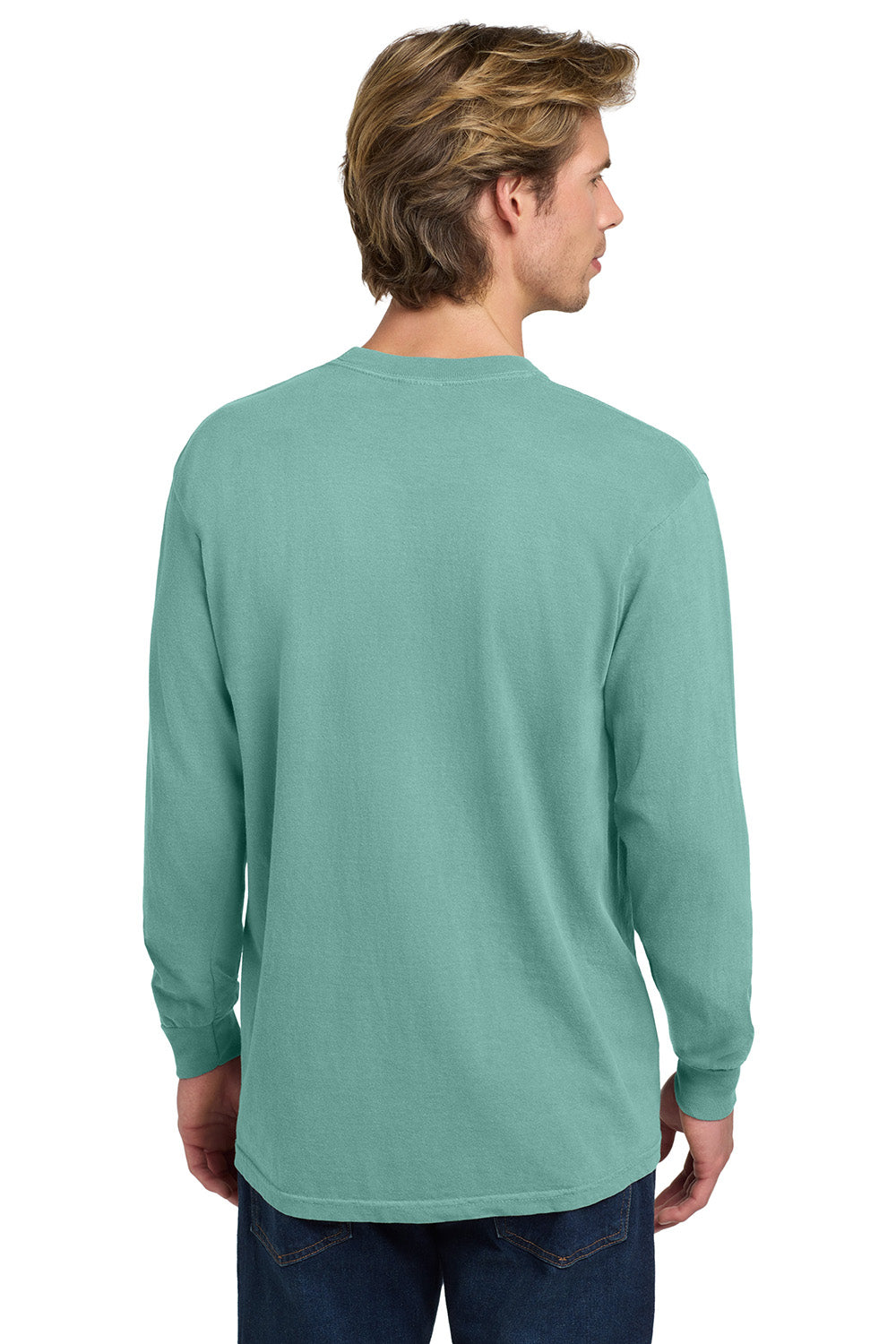 Comfort Colors 6014/C6014 Mens Long Sleeve Crewneck T-Shirt Seafoam Green Model Back