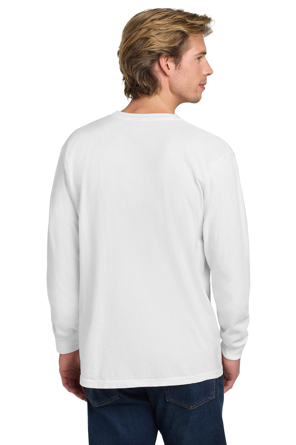 Comfort Colors 6014/C6014 Mens Long Sleeve Crewneck T-Shirt White Model Back