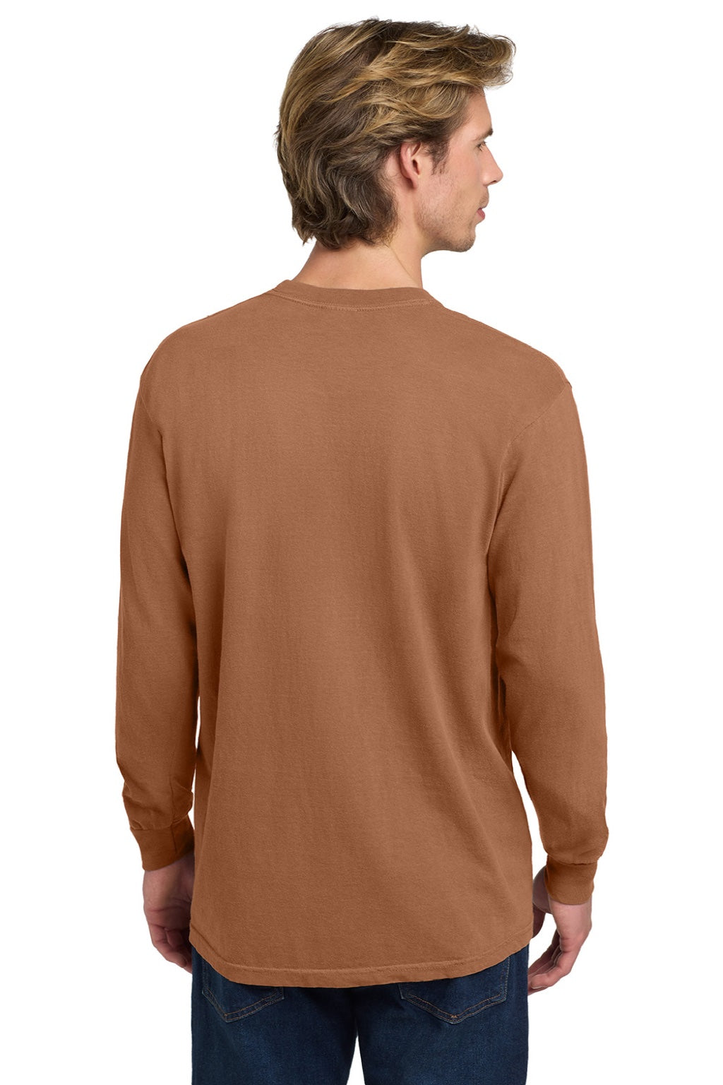Comfort Colors 6014/C6014 Mens Long Sleeve Crewneck T-Shirt Yam Orange Model Back