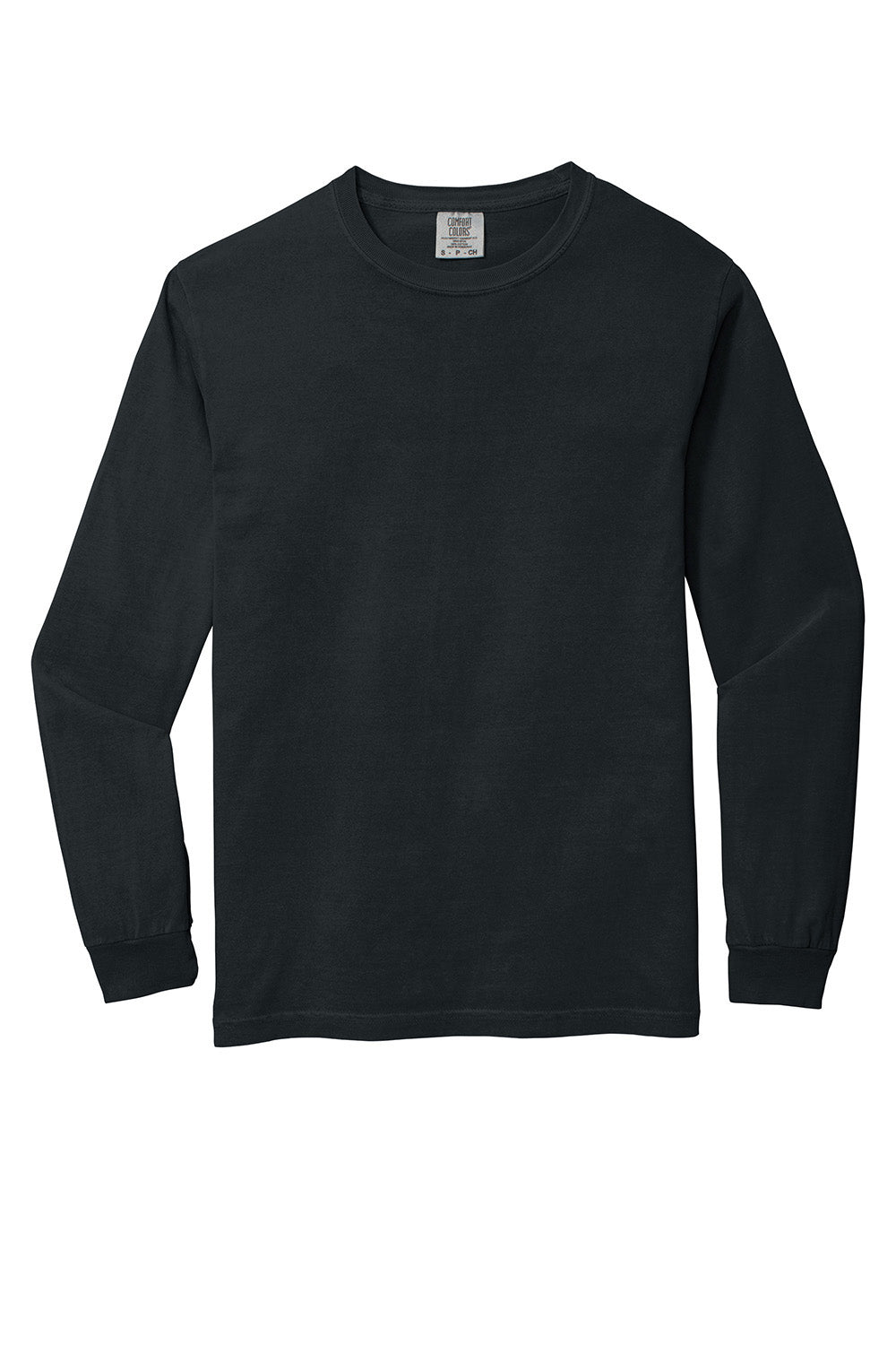 Comfort Colors 6014/C6014 Mens Long Sleeve Crewneck T-Shirt Black Flat Front
