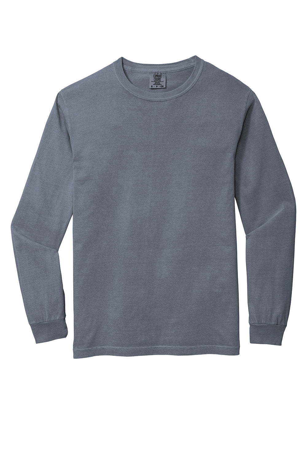 Comfort Colors 6014/C6014 Mens Long Sleeve Crewneck T-Shirt Blue Jean Flat Front