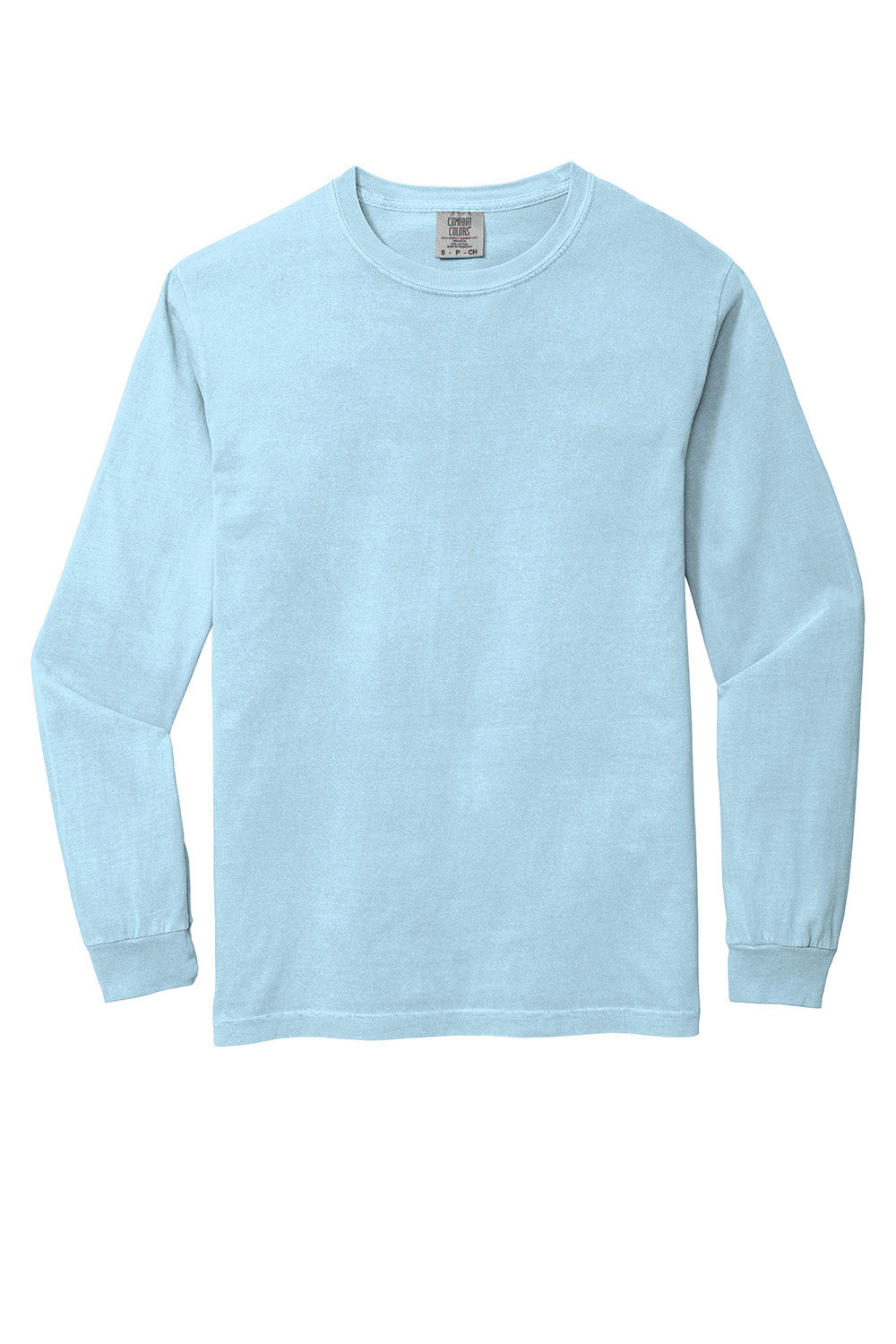 Comfort Colors 6014/C6014 Mens Long Sleeve Crewneck T-Shirt Chambray Blue Flat Front