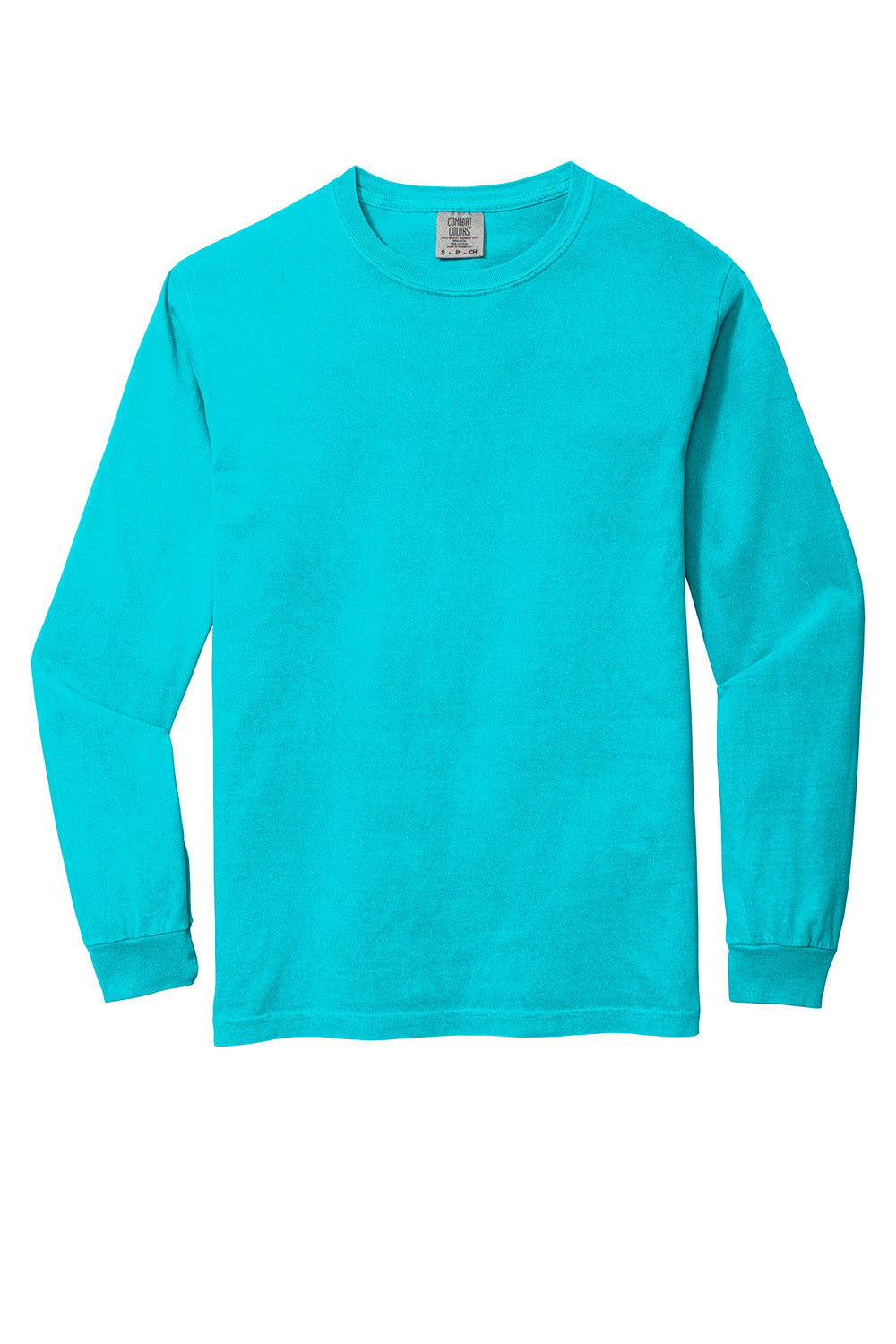Comfort Colors 6014/C6014 Mens Long Sleeve Crewneck T-Shirt Lagoon Blue Flat Front