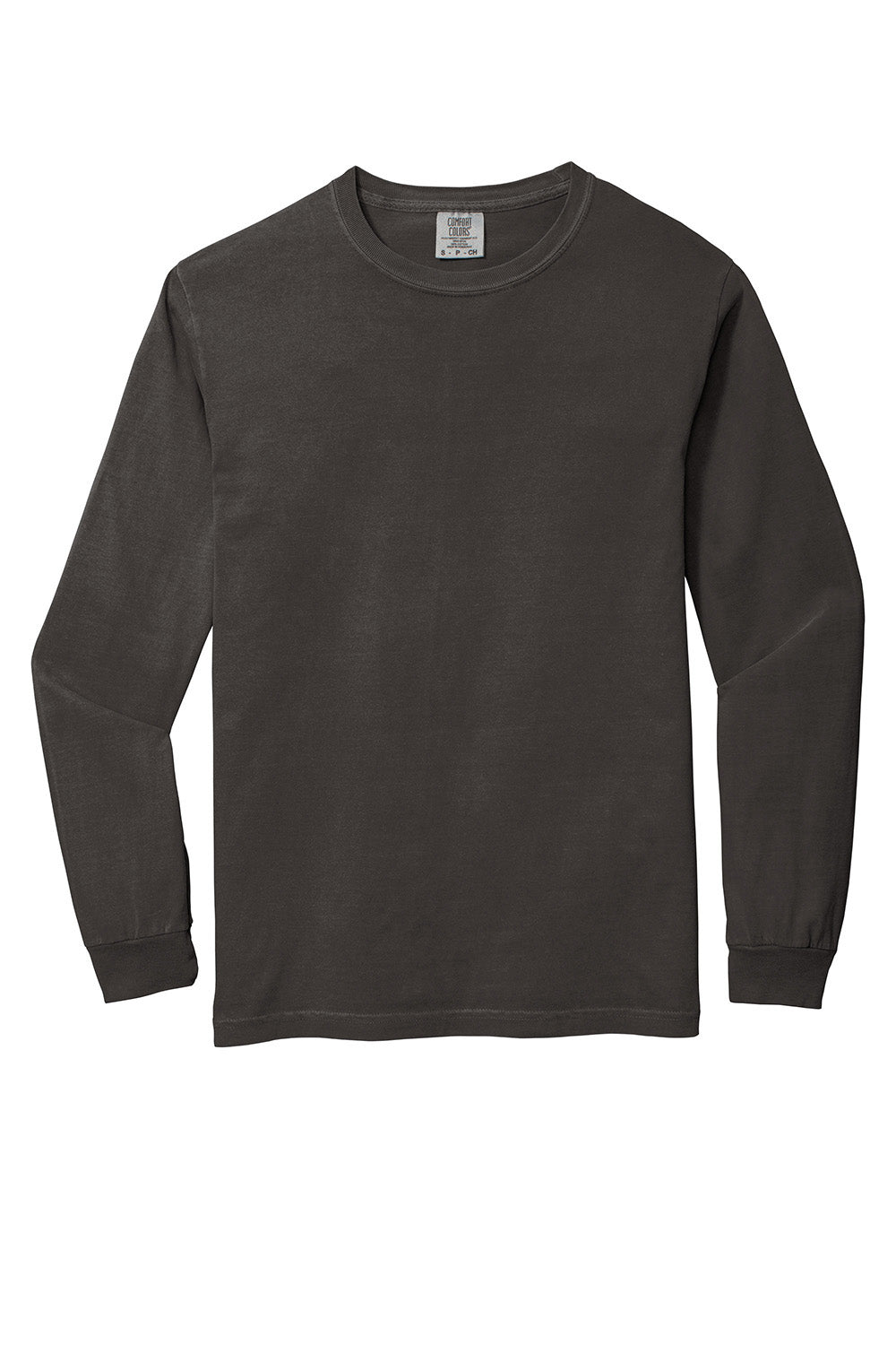 Comfort Colors 6014/C6014 Mens Long Sleeve Crewneck T-Shirt Pepper Grey Flat Front