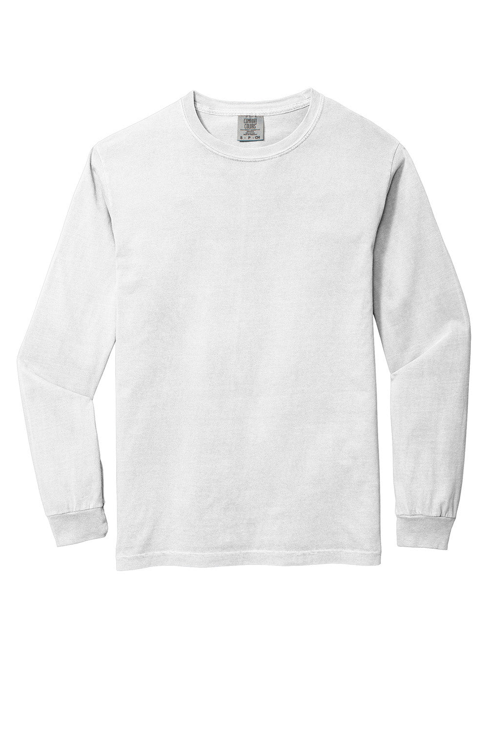 Comfort Colors 6014/C6014 Mens Long Sleeve Crewneck T-Shirt White Flat Front